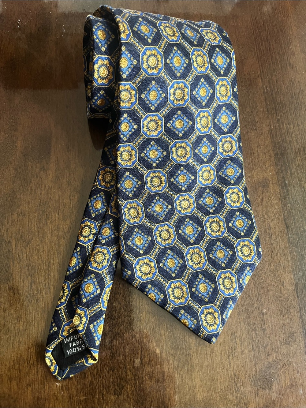 Geoffrey Beene Navy and Gold Geometric Floral Tie